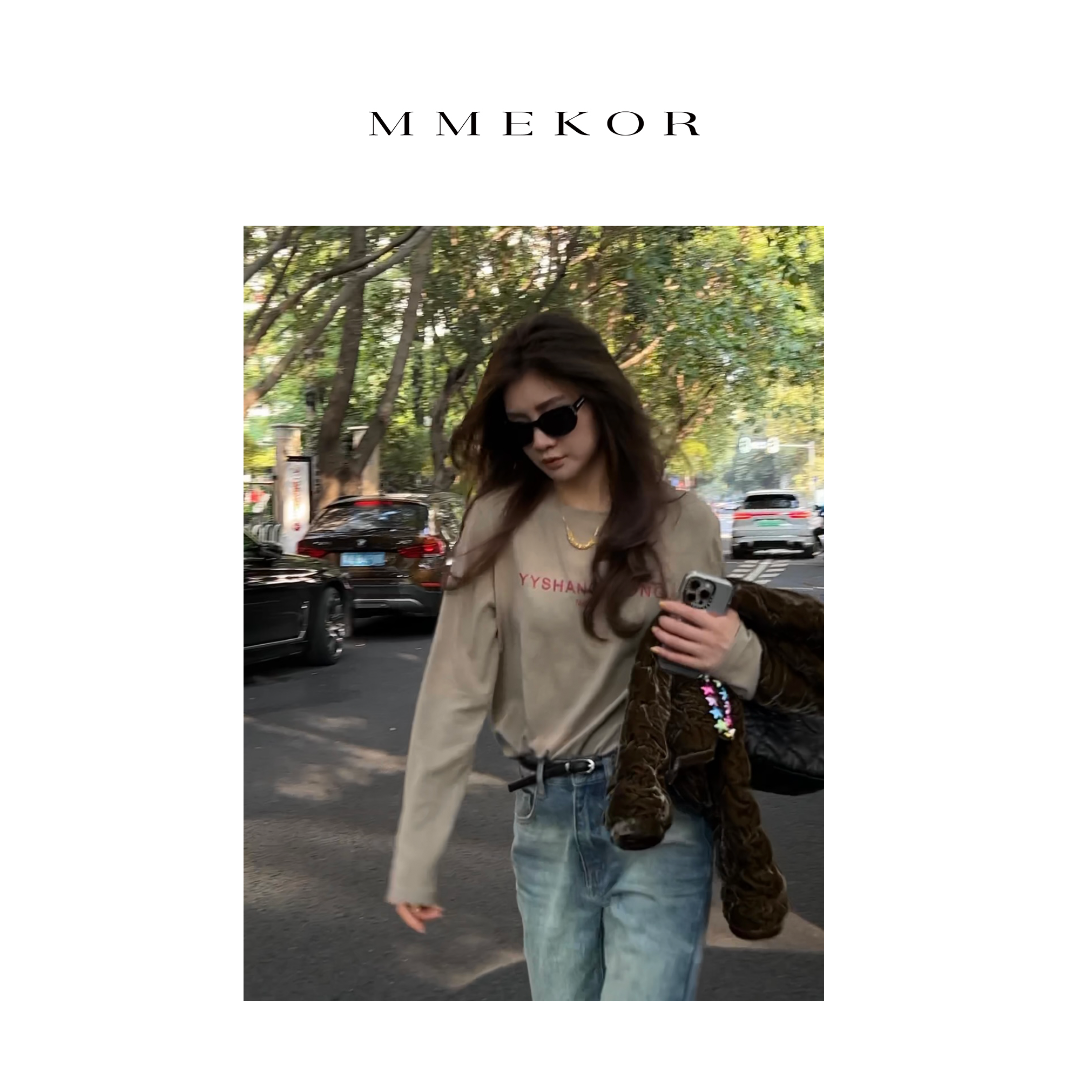 MMEKOR ins潮牌字母印花长T恤 87069     韩系街头风字母圆领T恤