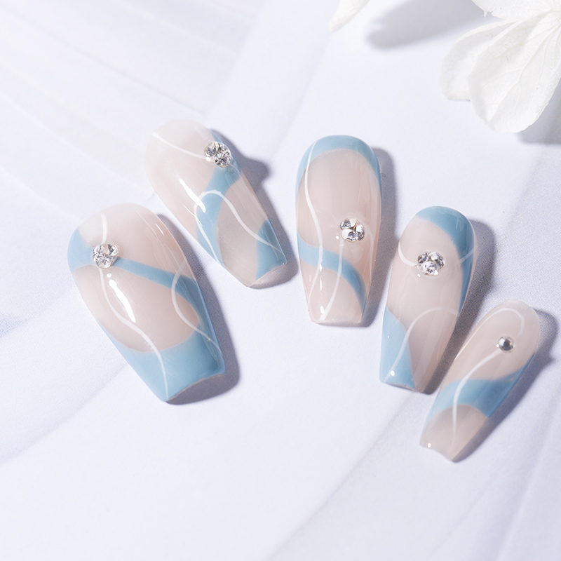 GIRLPLUS『天空之境』蓝美甲贴片纯手工穿戴甲中长款免烤透色显白