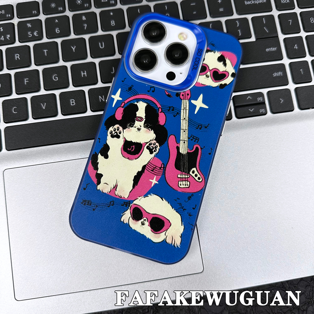 适用苹果15INS可爱乐谱猫猫彩银蓝色手机壳iphone15pro/14pro