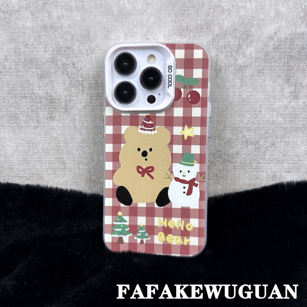 适用苹果15INS可爱圣诞树柿子熊彩银银色手机壳iphone15pro/14pro