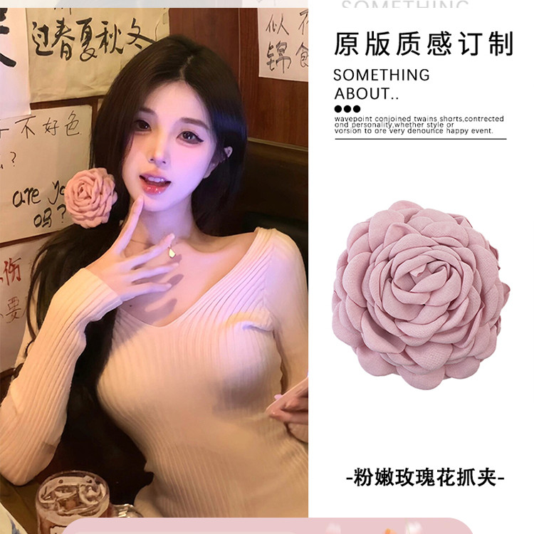玫瑰花抓夹女新款高级感花朵发夹红色头花发抓鲨鱼夹发夹头饰