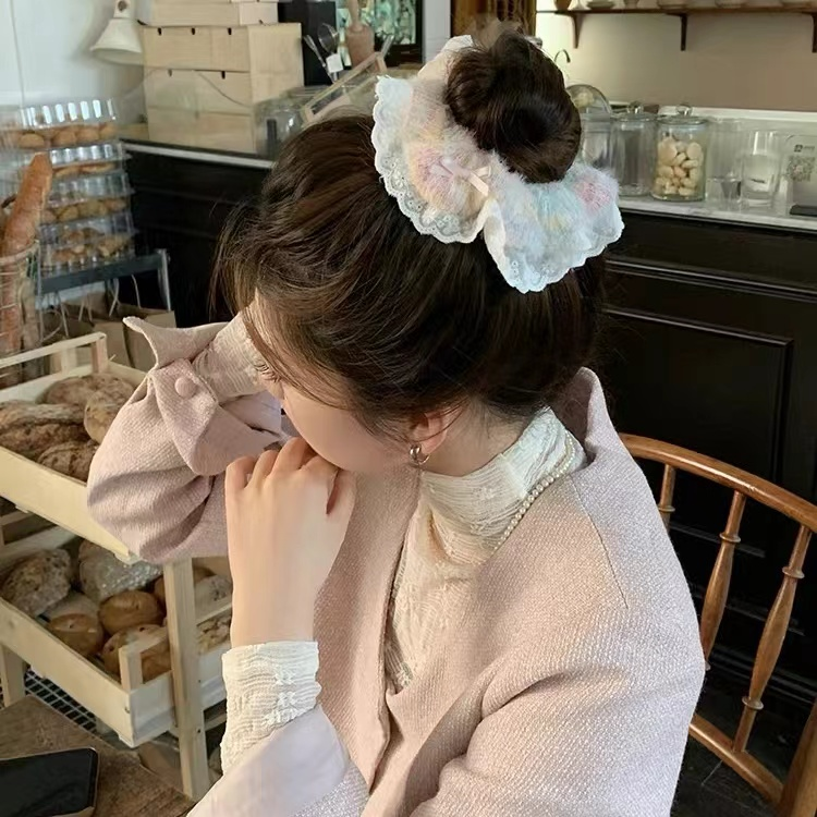 网红爆款毛茸茸可爱儿童ins毛绒少女头绳网纱甜美发绳蕾丝蝴蝶结