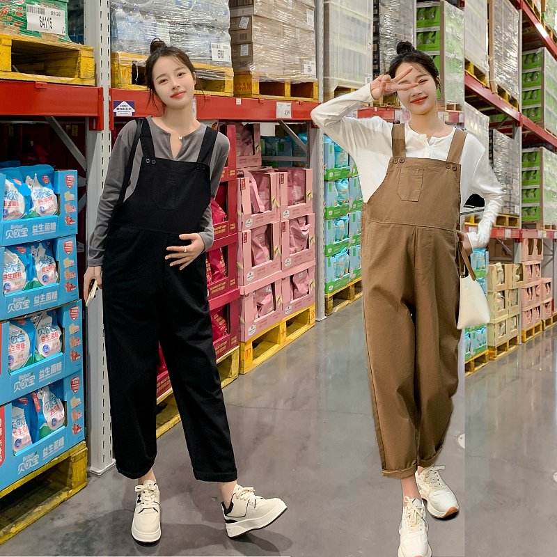 孕妇装秋冬新款背带裤套装时尚休闲韩版裤子+百搭打底衫长袖套装
