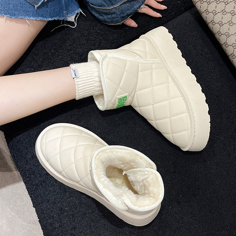 红蜻蜓牌2023新款雪地靴女皮面防水保暖东北大棉鞋女冬季加绒加厚