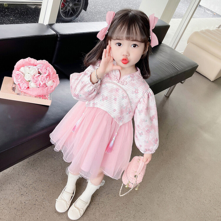 女童网纱连衣裙2023新款秋季女孩韩版洋气时髦公主裙女宝宝秋装