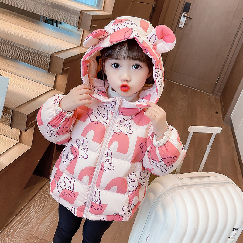 女童90绒白鸭绒羽绒服2023新款冬季女孩韩版洋气时髦连帽保暖外套