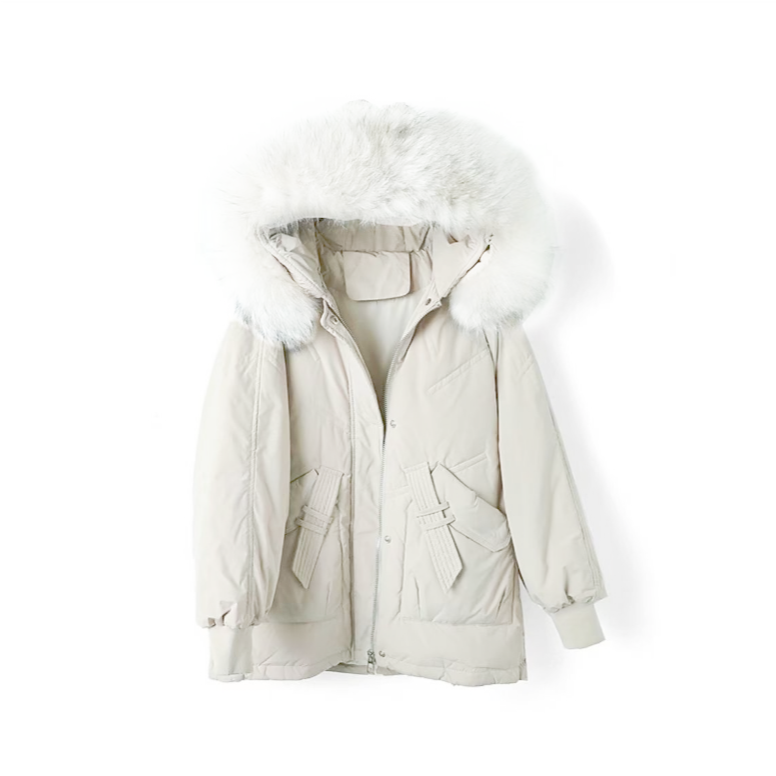 W5059冬季时尚大毛领连帽羽绒服