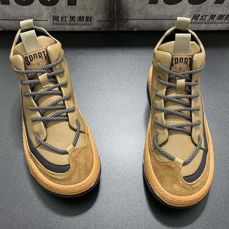 高档秋季透气2023新款潮流小丑鞋休闲百搭高帮板鞋男软底男士皮鞋