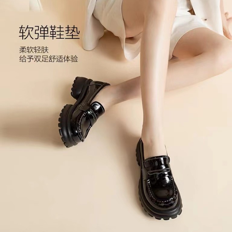 5213-百搭女士春季粗跟厚底乐福鞋