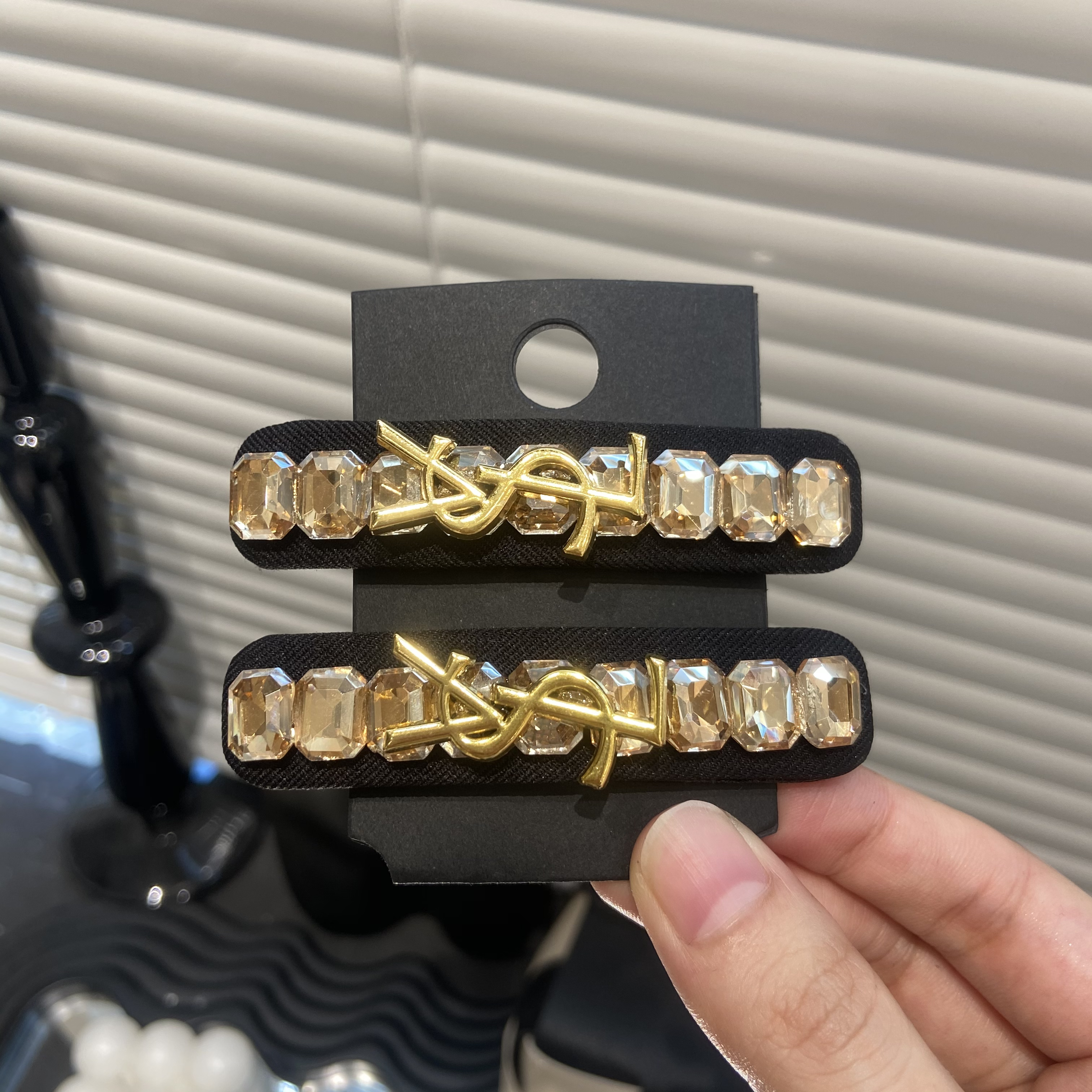 E2639 单只装秋冬新款超闪方形水滴满钻字母一字夹百搭发夹发卡