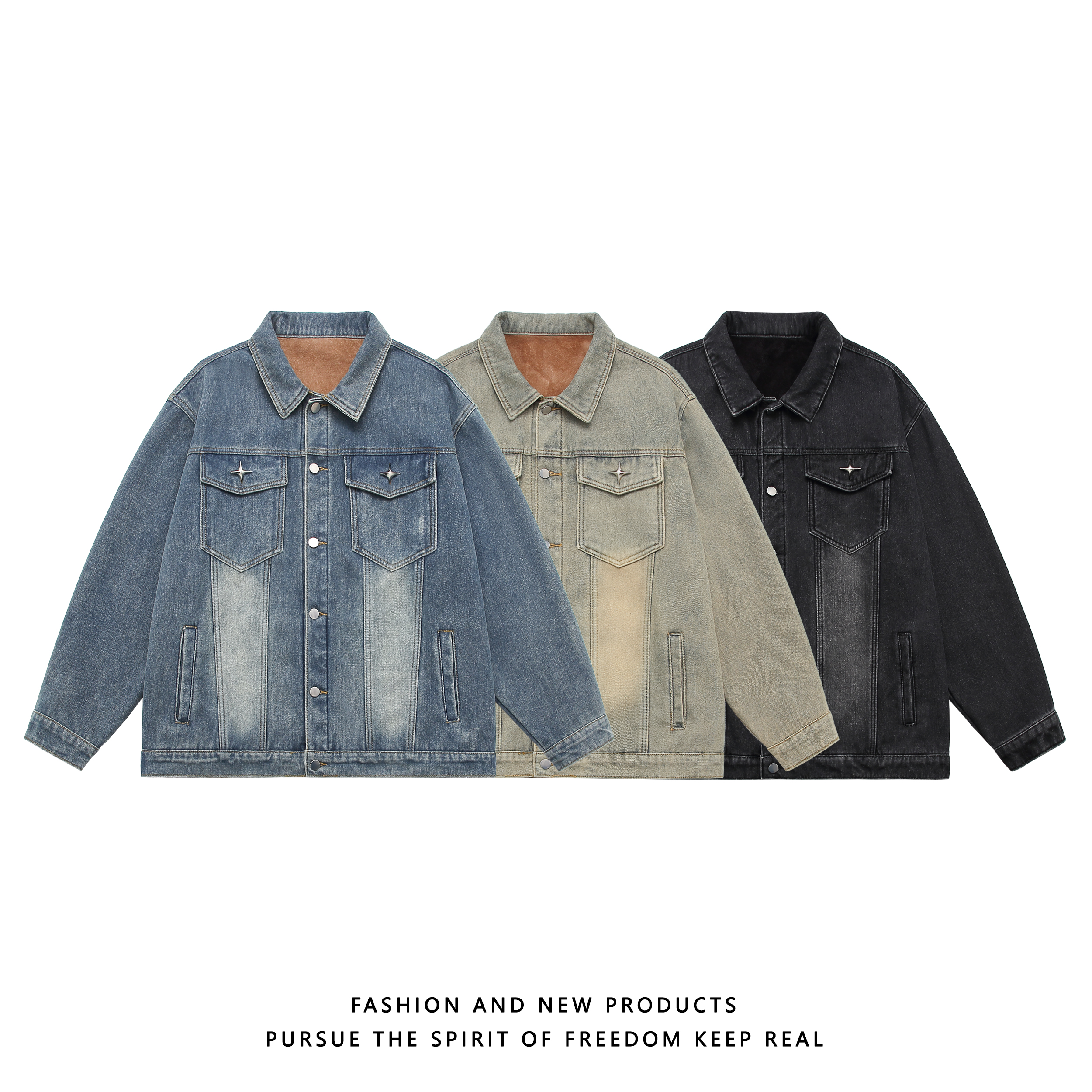 JK5302 黄泥色牛仔外套男秋冬加绒加厚美式高街水洗做旧工装夹克