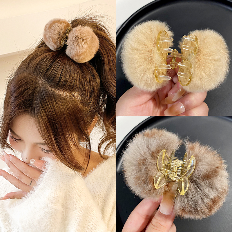 獭兔毛抓夹女秋冬高马尾气质发夹小号夹子毛绒可爱头发卡子头饰