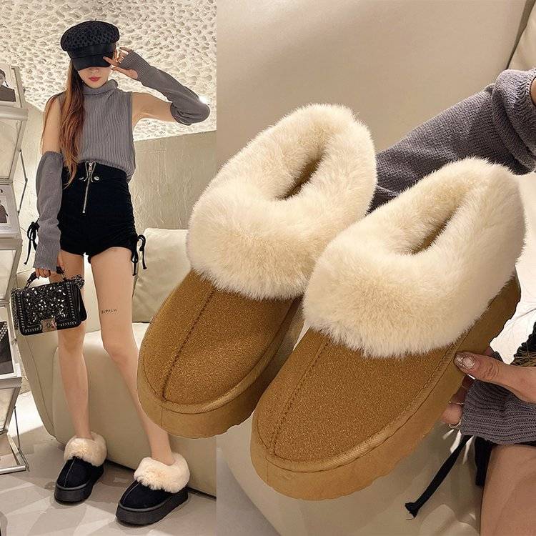 时尚雪地靴女皮毛一体新款女款冬季加绒加厚低帮雪地靴短筒雪地靴