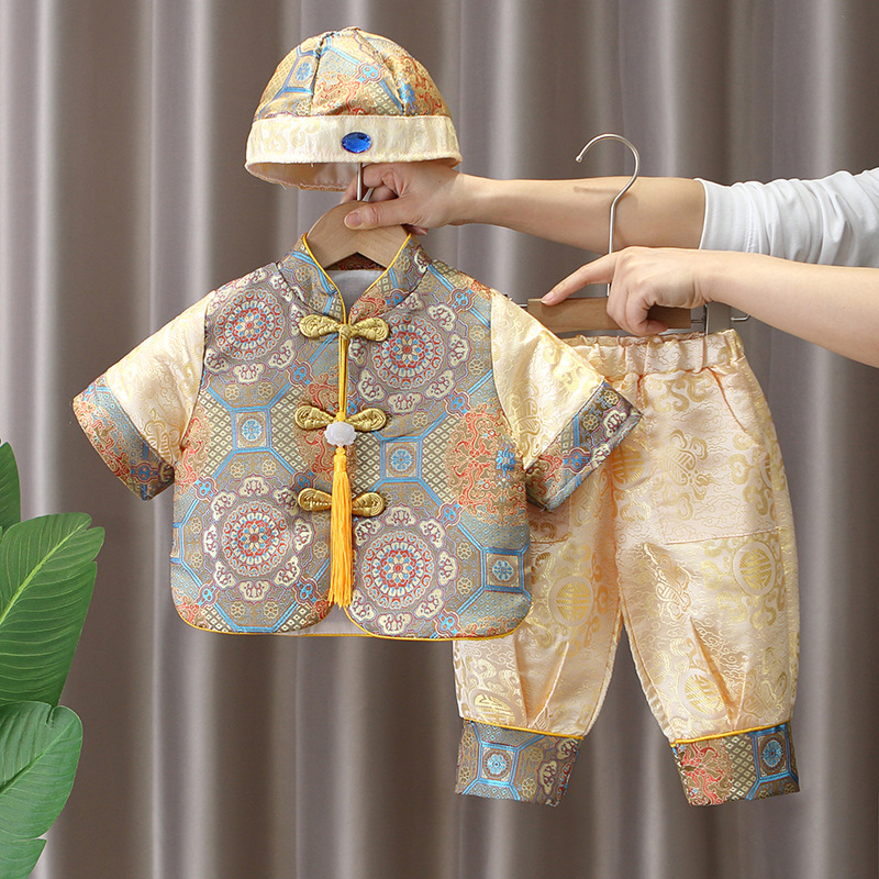 男童周岁礼服宝宝夏季唐装中式抓周冠衣一岁婴儿国风汉服复古衣服