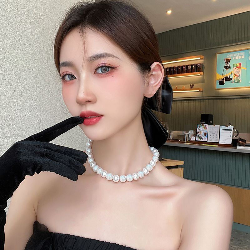 合金项链 高级感珠珠项链法式赫本风百搭时尚颈链锁骨链复古项链