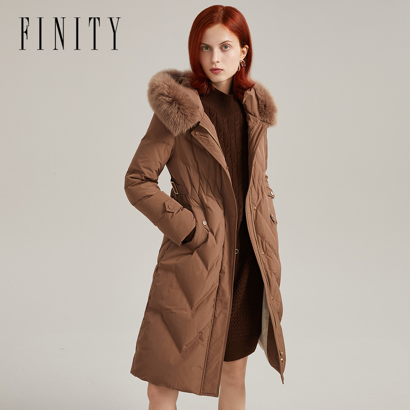 【诗语专属】FINITY 新款羽绒服连帽保暖时尚收腰大毛领 F21VAC16Y3