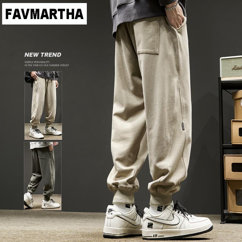 FAVMARTHA卫裤男秋冬宽松日系棉工装裤子拼接简约休闲哈伦束脚