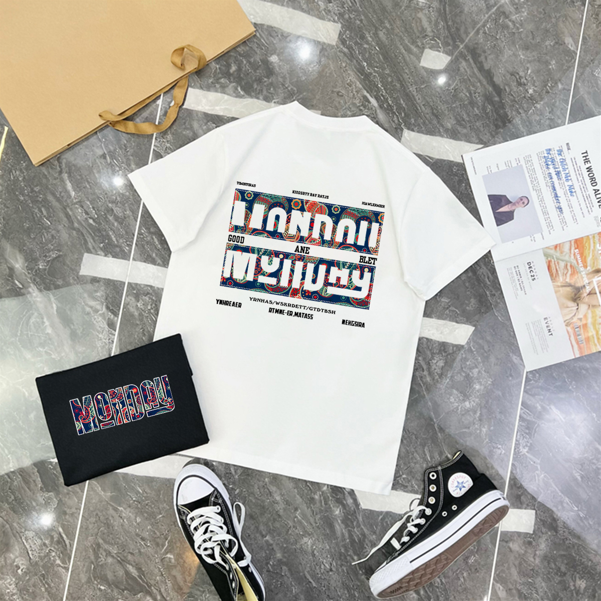 重磅纯棉t恤腰花字母印花休闲短袖宽松男女圆领百搭潮流上衣663