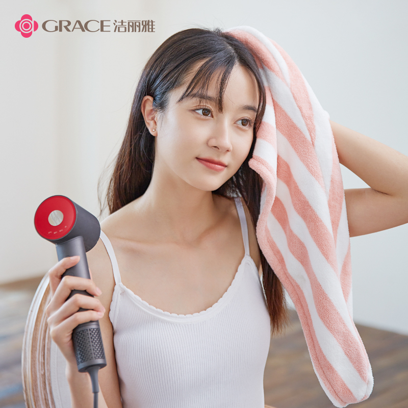 洁丽雅条纹吸水干发帽厚浴帽擦头发毛巾干发巾纤维吸收瞬吸珊瑚绒