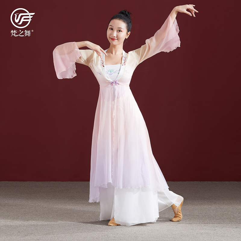 梵之舞古典民族舞蹈表演出练功服装女飘逸长款刺绣花纱衣开衫披风