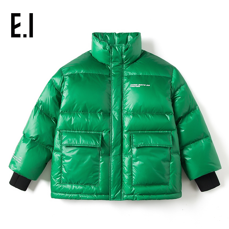 E.I【官方】羽绒服男短款宽松型字母绣花半高领D8214101257
