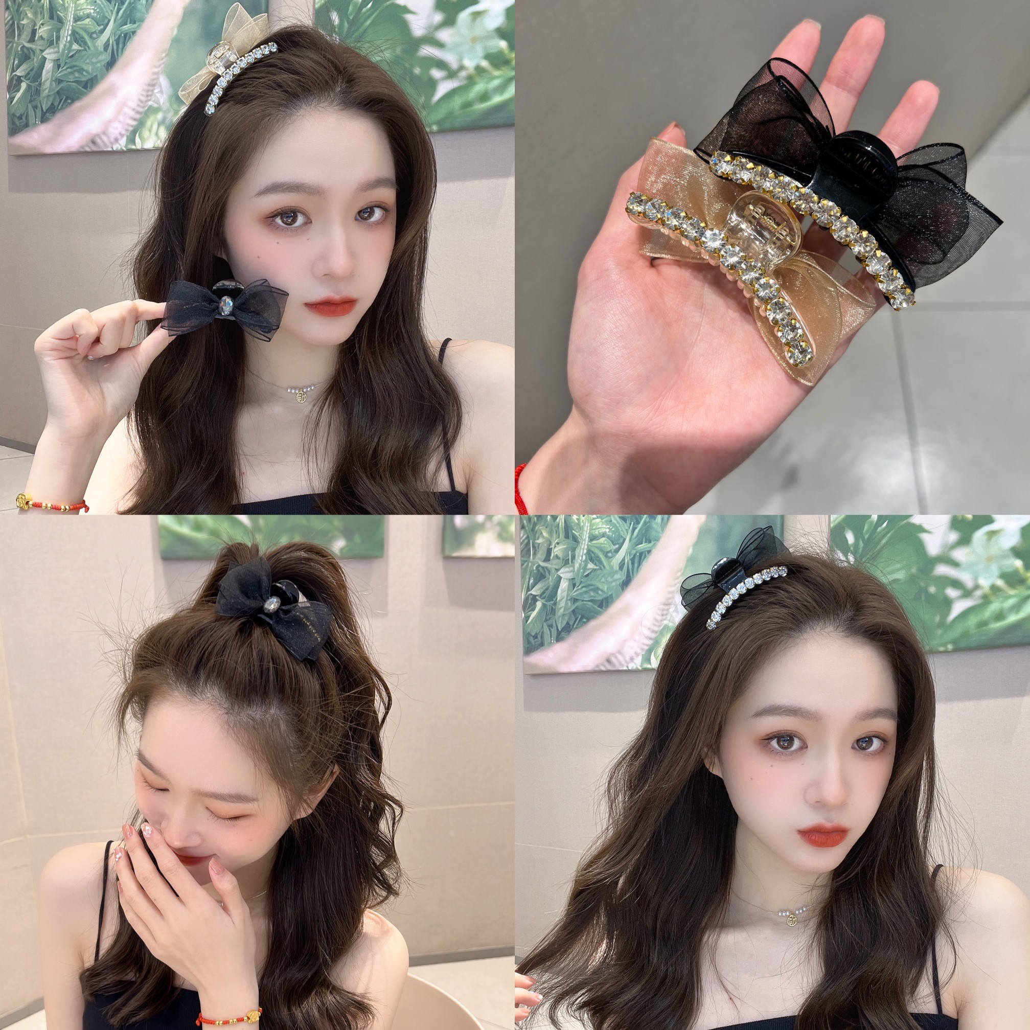 12.8M/2个中号砖网纱蝴蝶结抓夹两面可带