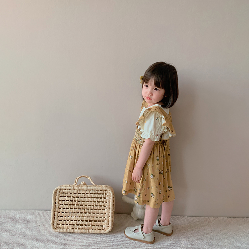UTOUTO大耳象女童木耳边碎花打揽背带裙2022夏款子2022060