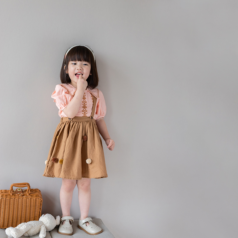 大耳象童装铺女童翻领菱格绣花小衫2022夏季新款女宝2022126