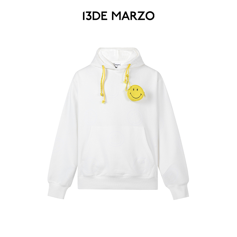 13DE MARZO男女同款 SMILEY联名系列满印笑脸时尚帽衫连帽卫衣