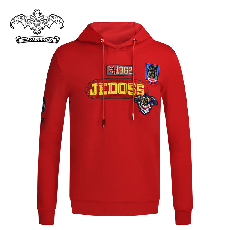 JEDOSS/爵迪斯初秋新款绣标黑色连帽卫衣长袖红色秋冬男士