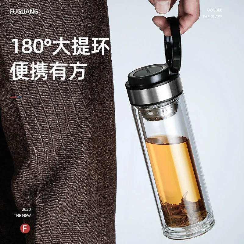 VOXY双层玻璃杯便携式茶水分离泡茶杯个人专用商务水杯男士车载杯