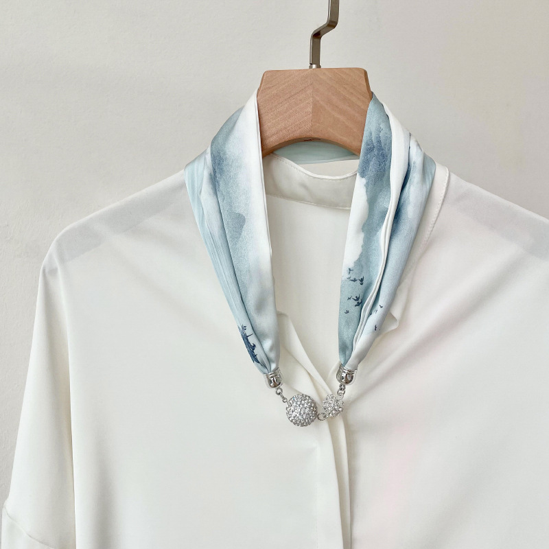 日韩新款百搭多用磁扣丝巾头巾颈饰春夏夏季薄款气质优雅通用