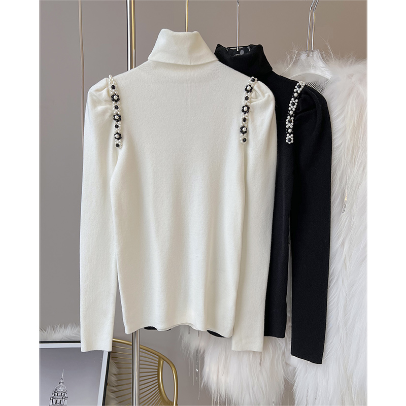 格润雅「玉秋」长袖针织衫女2024年春季新款时尚气质修身高领打底衫