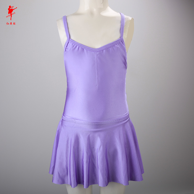红舞鞋舞蹈裙成人女儿童连体舞蹈服体操形体服芭蕾舞练功服夏5117
