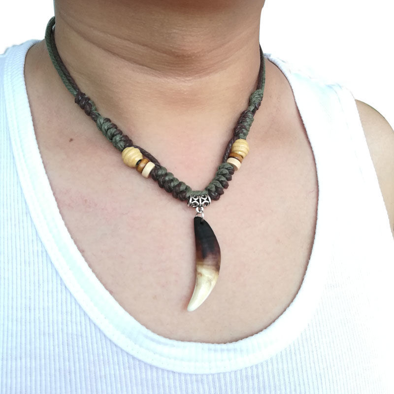 铁合金陶瓷吊坠 狼牙形状项链男士吊坠黑狗牙项链骨质挂坠潮人