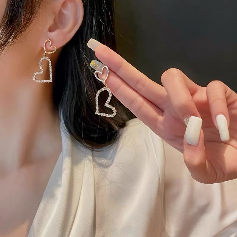 羡然 合金合成锆石耳饰 爱心高级甜美气质耳坠时尚百搭款耳环X23