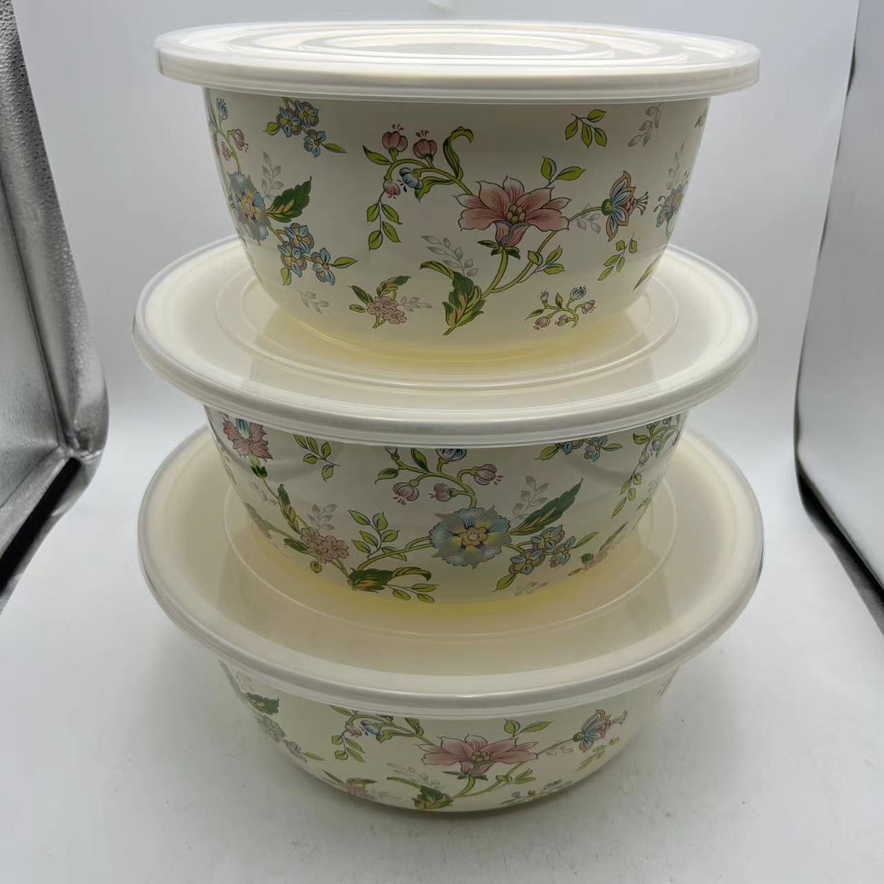 24cm28cm32cm三件套【芳香】搪瓷和面盆沙拉盆带盖电磁炉明火通用