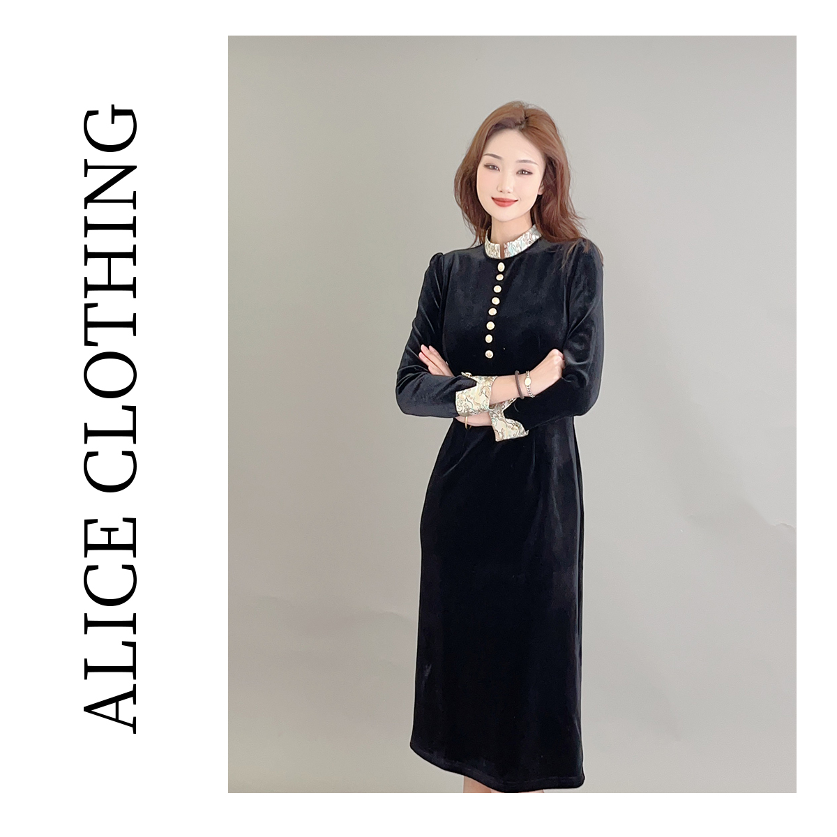 6【ALICE “东方夜莺”优雅连衣裙】华美丝绒 典雅刺绣 S2136462W