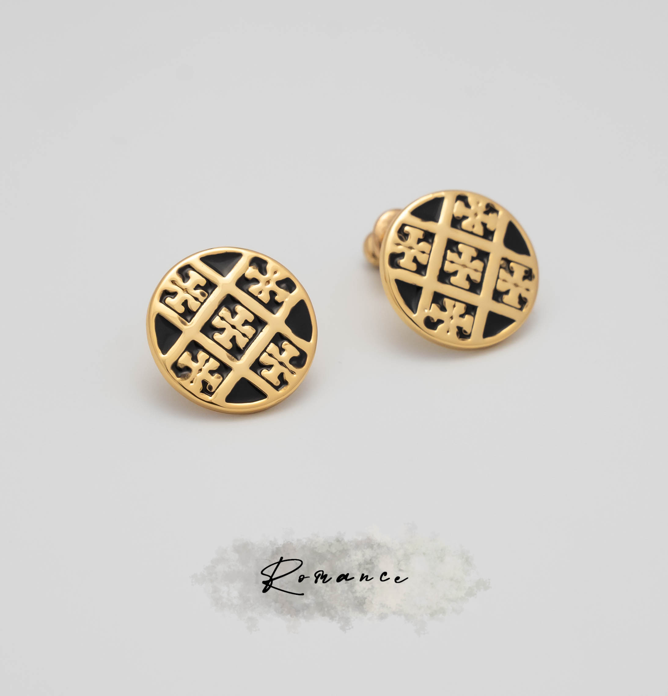 铜合金耳饰 QD-3145-饼饼耳钉-气质 轻奢 时尚 百搭 复古 中古