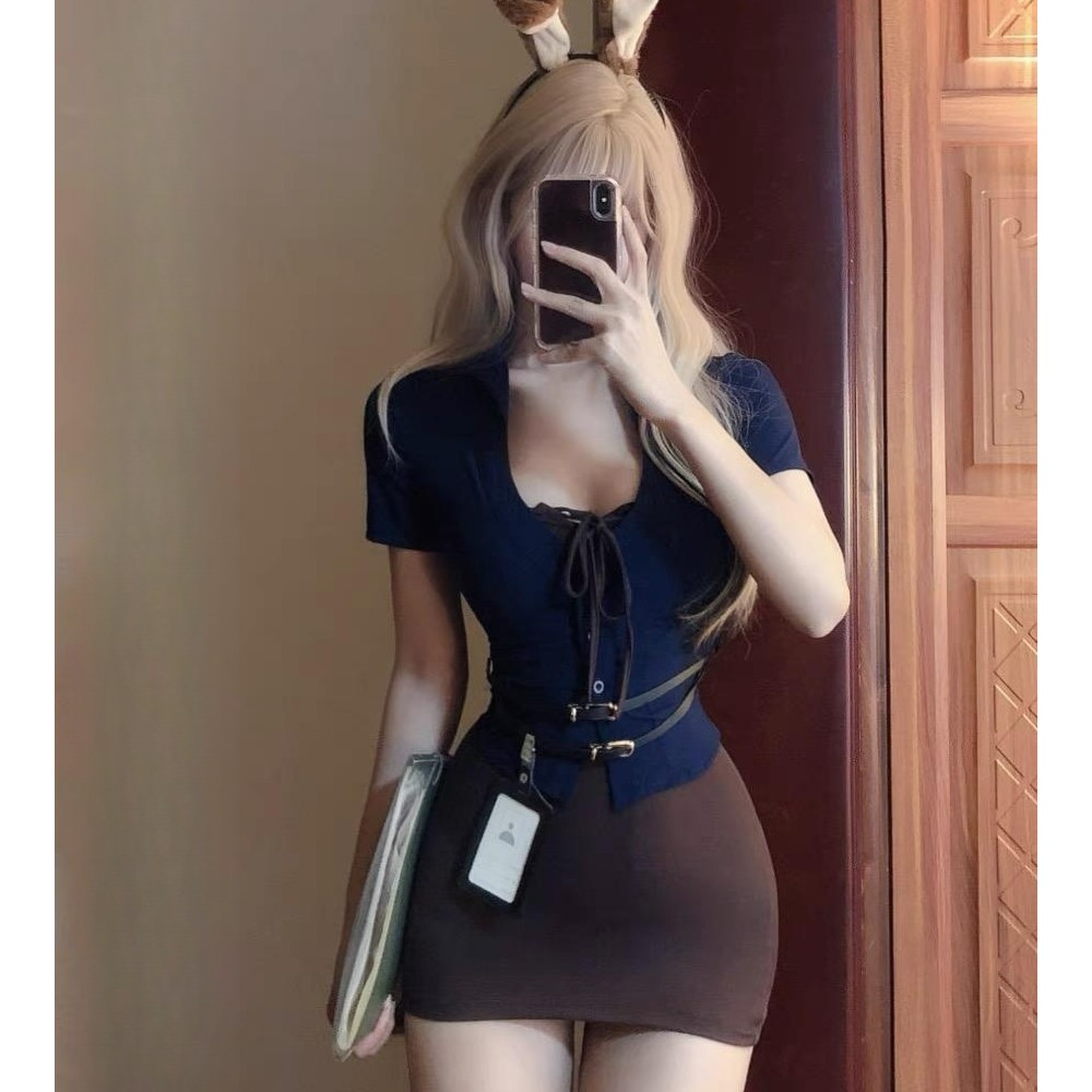 辣妹夜店穿搭纯欲诱惑酒吧兔女郎cos性感秘书包臀裙角色扮演套装
