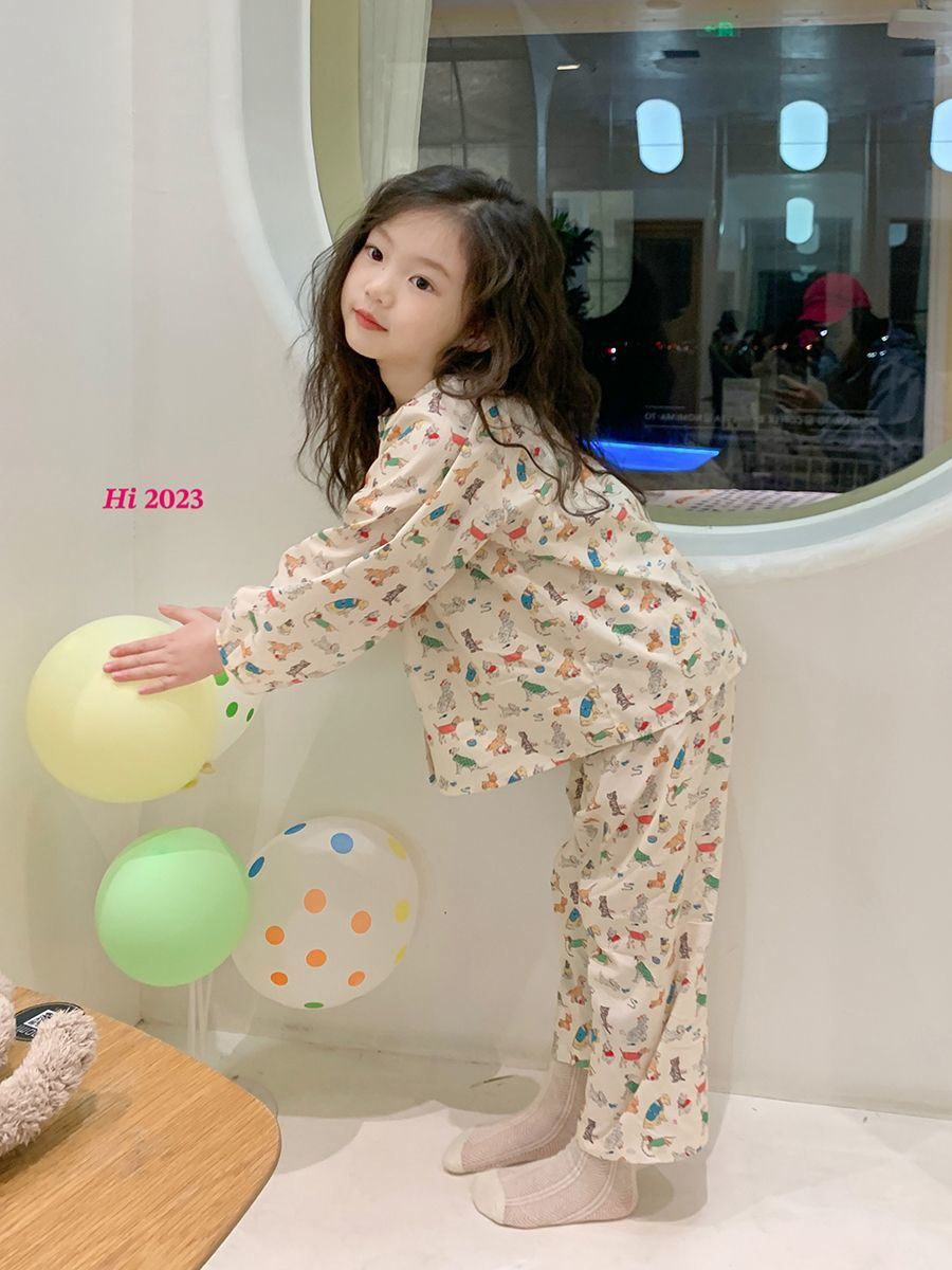 儿童睡衣春秋2023新款长袖女童卡通可爱公主小女孩休闲家居服套装