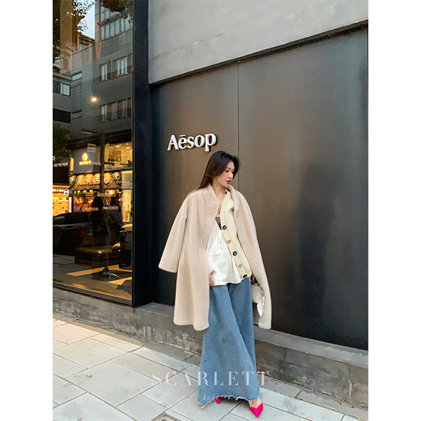 【10/31上新】你的呵呵 小立领中长款仿银兰貂环保皮毛一体皮草大衣