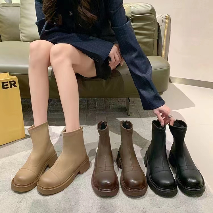 【MN】厚底瘦瘦马丁靴女靴子小裸靴春秋季单靴