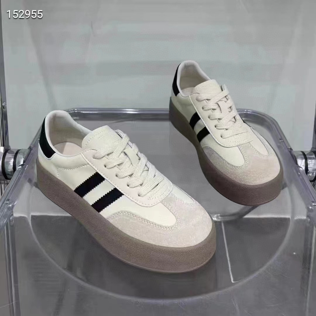 秋季新款圆头复古做旧显脚小休闲板鞋女鞋厚底德训鞋