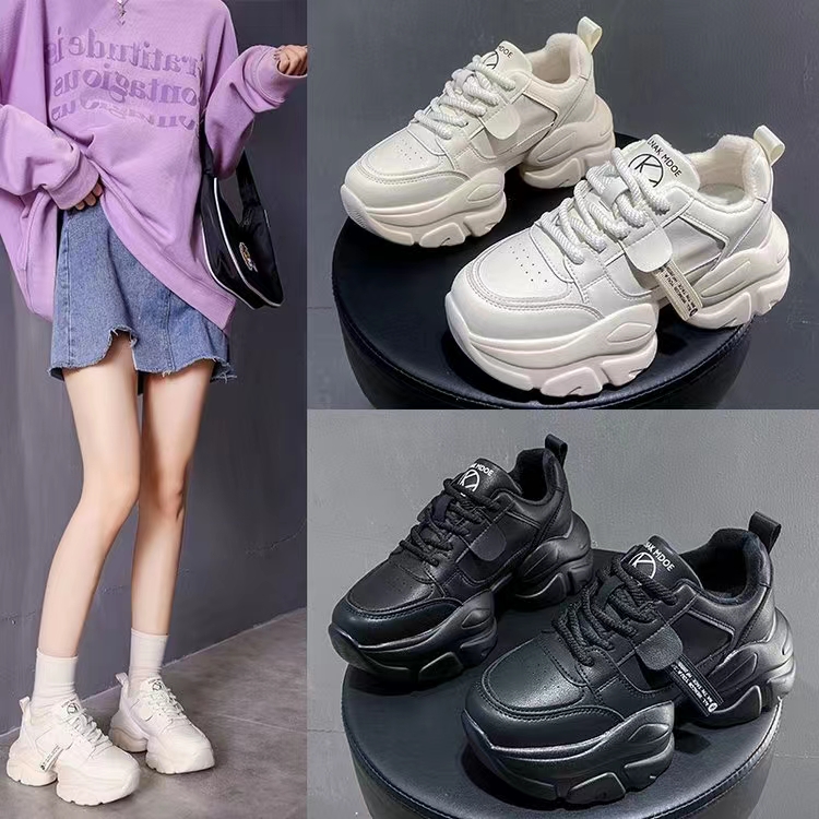 【大眼妹儿】厚底小蛮腰老爹鞋女2023秋冬新款薄绒运动休闲女鞋