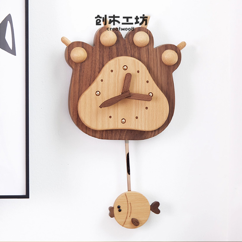 【鱼和熊掌挂钟】创木工坊挂钟钟表创意礼品客厅装饰挂件时钟挂表