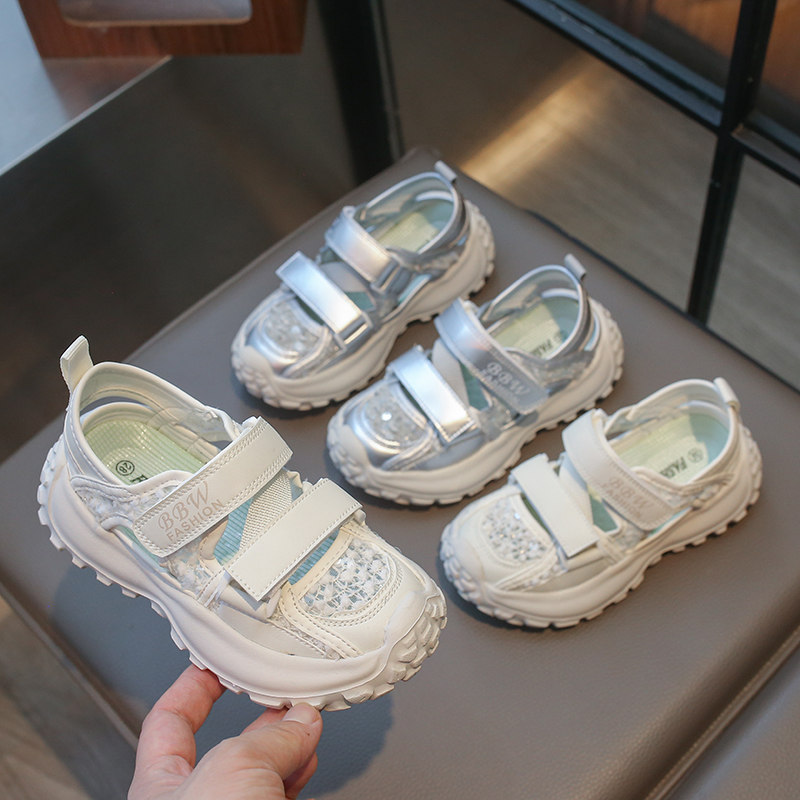 女童软底运动凉鞋2024宝宝新款儿童透气百搭网面鞋小女孩包头凉鞋
