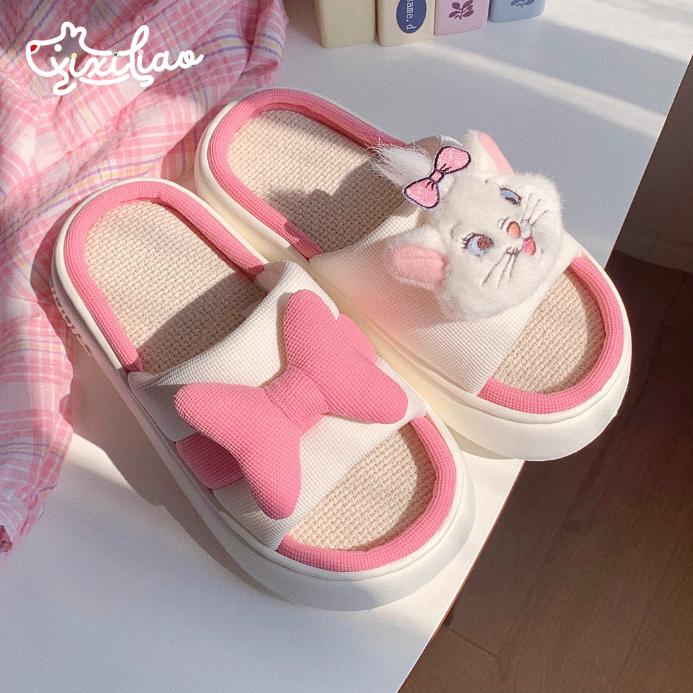 细细条 甜美玛丽猫亚麻拖鞋立体可爱春夏网红居家防滑地板鞋女ins