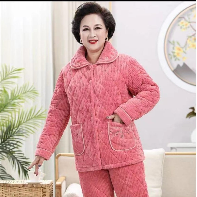新款冬季妈妈装简约三层夹棉保暖可外穿家居服