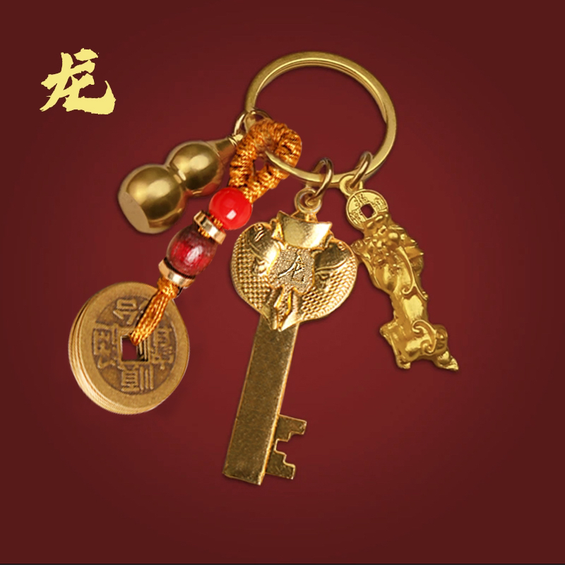 【老师推荐】十二生肖貔貅金钥匙龙年五福扣挂件钥匙扣随 身携带
